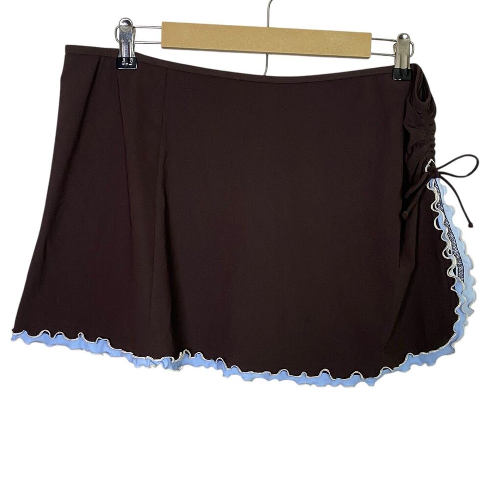 Profile by Gottex Swim Skirt Womens XL Brown Blue Beach Bottom Bachata Side Slit